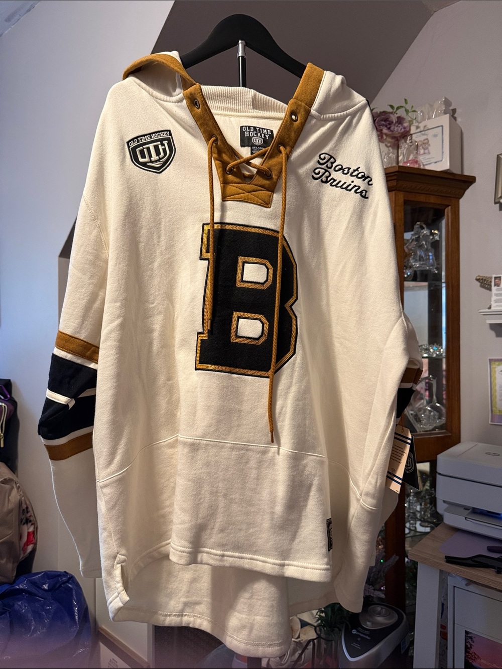 Boston Bruins Cream Lace-Up Hockey Hoodie
